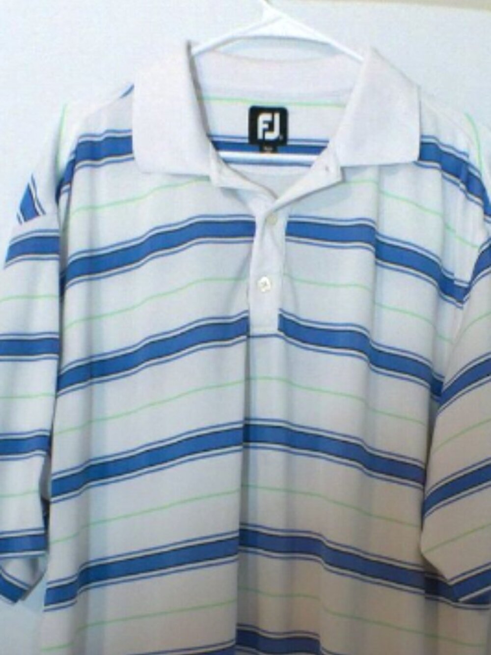 FootJoy FJ “The Grove” Striped Golf Polo Shirt White Blue Green Men’s XL